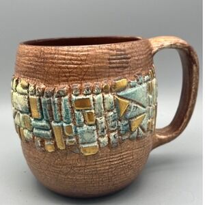 MCM Sascha Brastoff Mosaic Teal Brown Gold ABSTRACT Mug Sascha B Signed M62 RARE